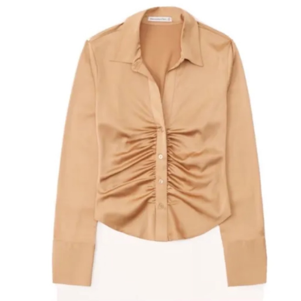 Abercrombie & Fitch Tan Ruched Blouse